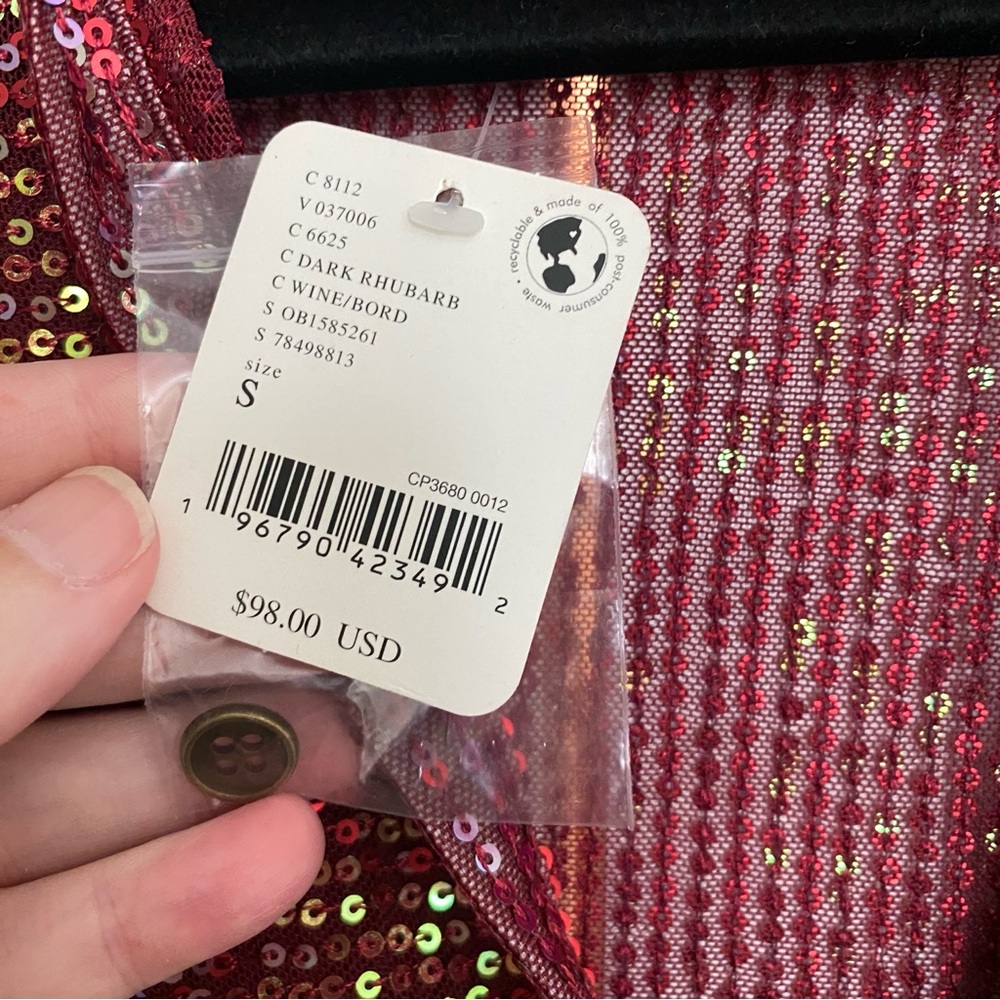 Free People Red sequin shirtee blouse top gathered S New - Picture 5 of 6